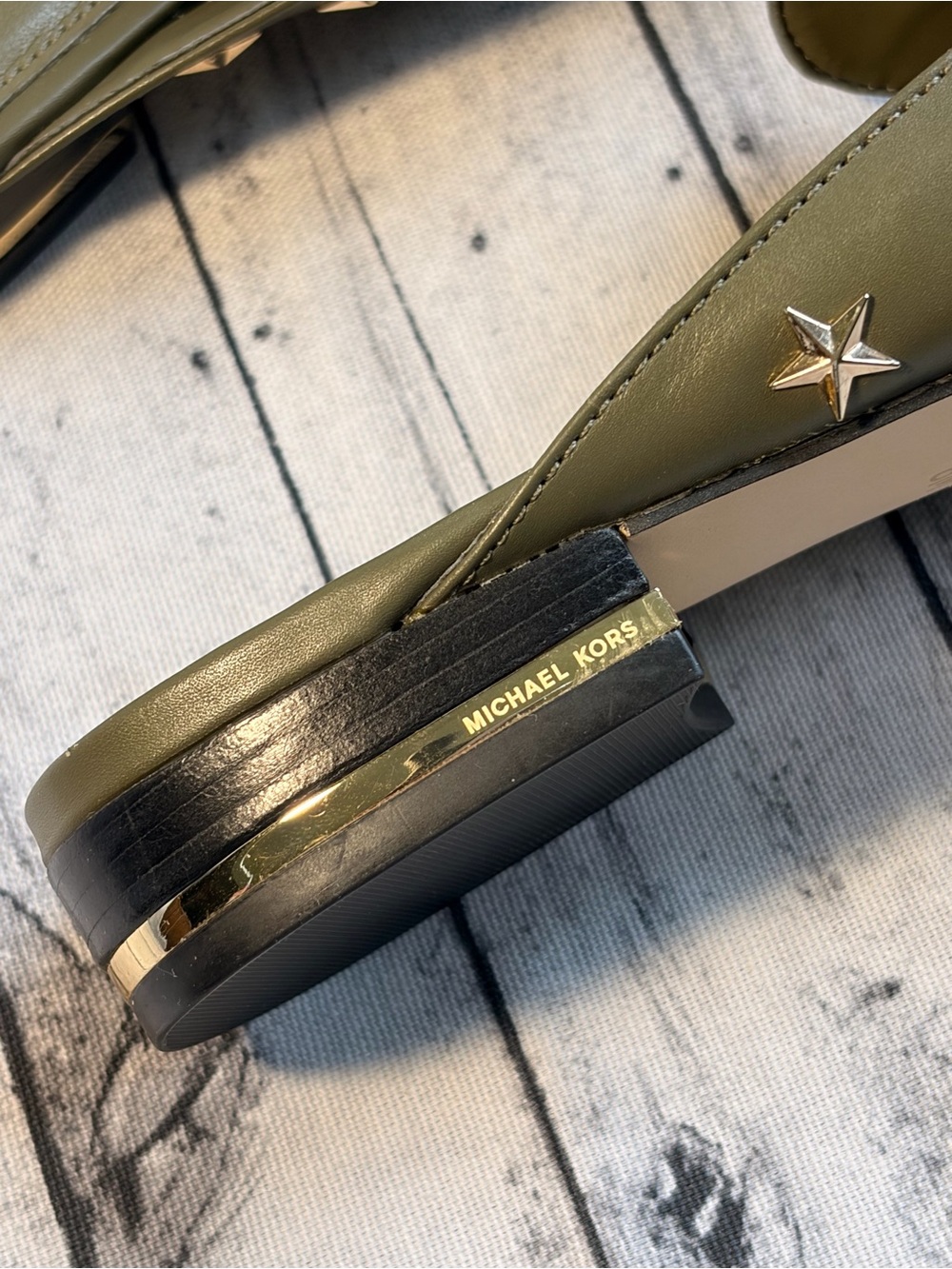 Michael Kors Olive Leather Star Stud Slide Mules - Picture 4 of 8